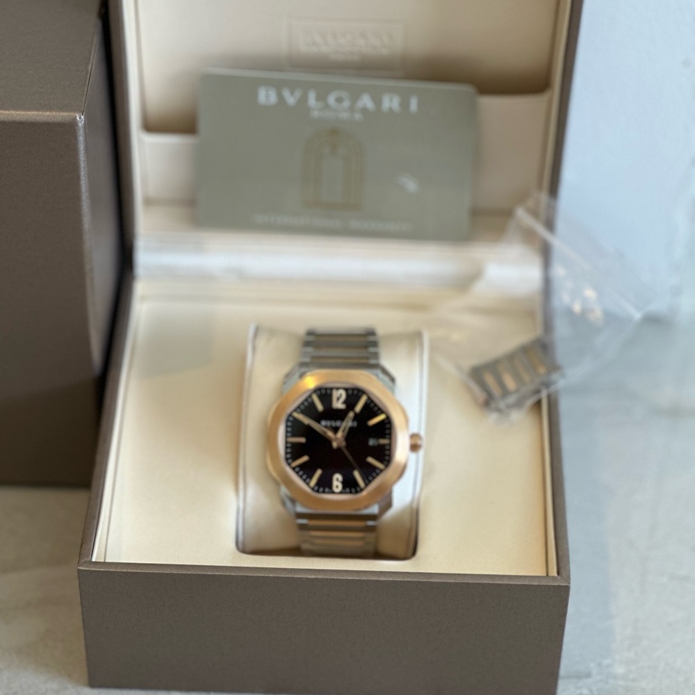 Bulgari Silver and Black Octagonal Watch
